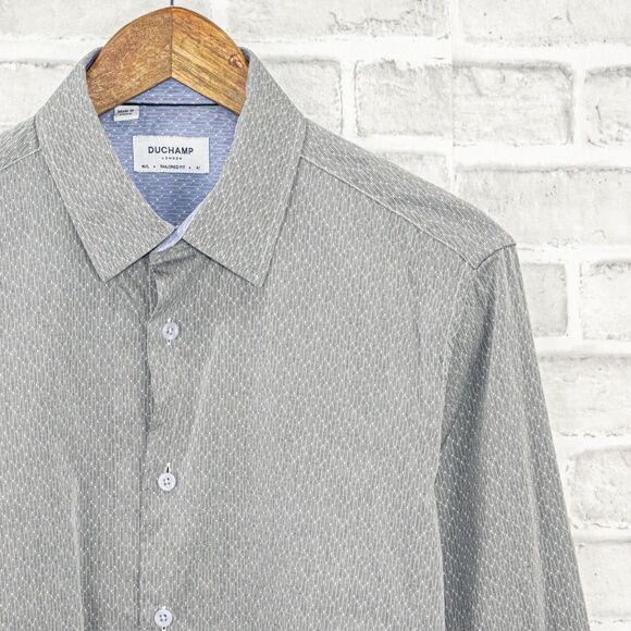 DUCHAMP Men's Tailored Fit dress Shirt Gray textured stripe Size 16 L - Picture 1 of 7